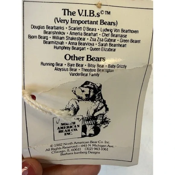 North American Bear Sarah Bearnheart VIB Plush w/ Tag Vintage 1982 - Picture 4 of 8